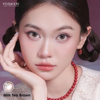 VIVIMOON lens cận 6 tháng Milk Tea Brown, kính áp tròng khóa ẩm màu nâu trà sữa độ từ 0 đến 8