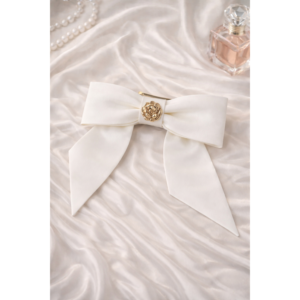 Kẹp Tóc Nơ Bấm Đính Hoa Jasmine PK2601 Thiết Kế Bởi JM Dress Design. Phụ Kiện Tóc Nữ Thanh Lịch Cho Các Nàng