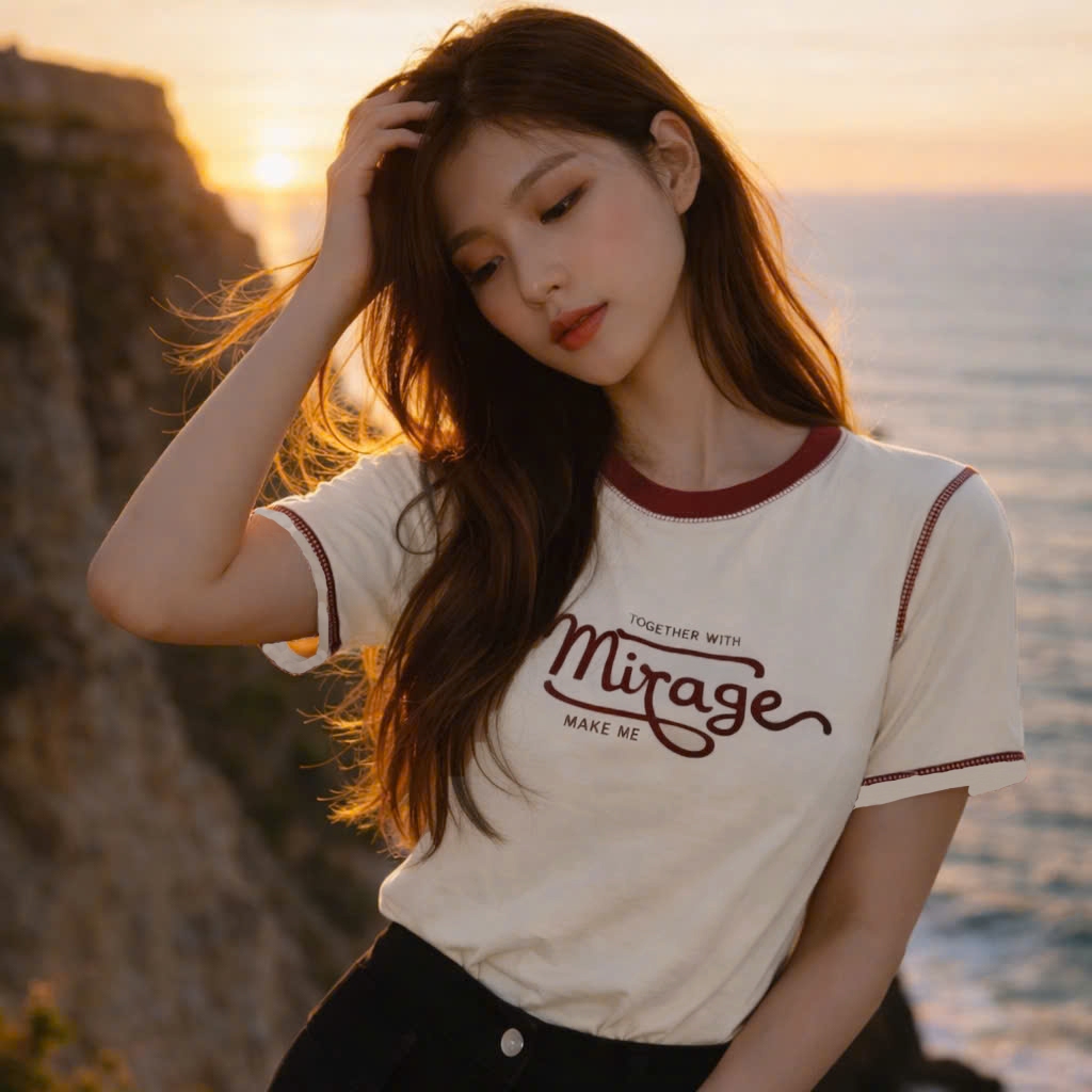 Áo Thun Viền Chữ Ngực Kem Nổi Bật, Chất Cotton Mềm Mịn, Có Kèm Hình Thật.