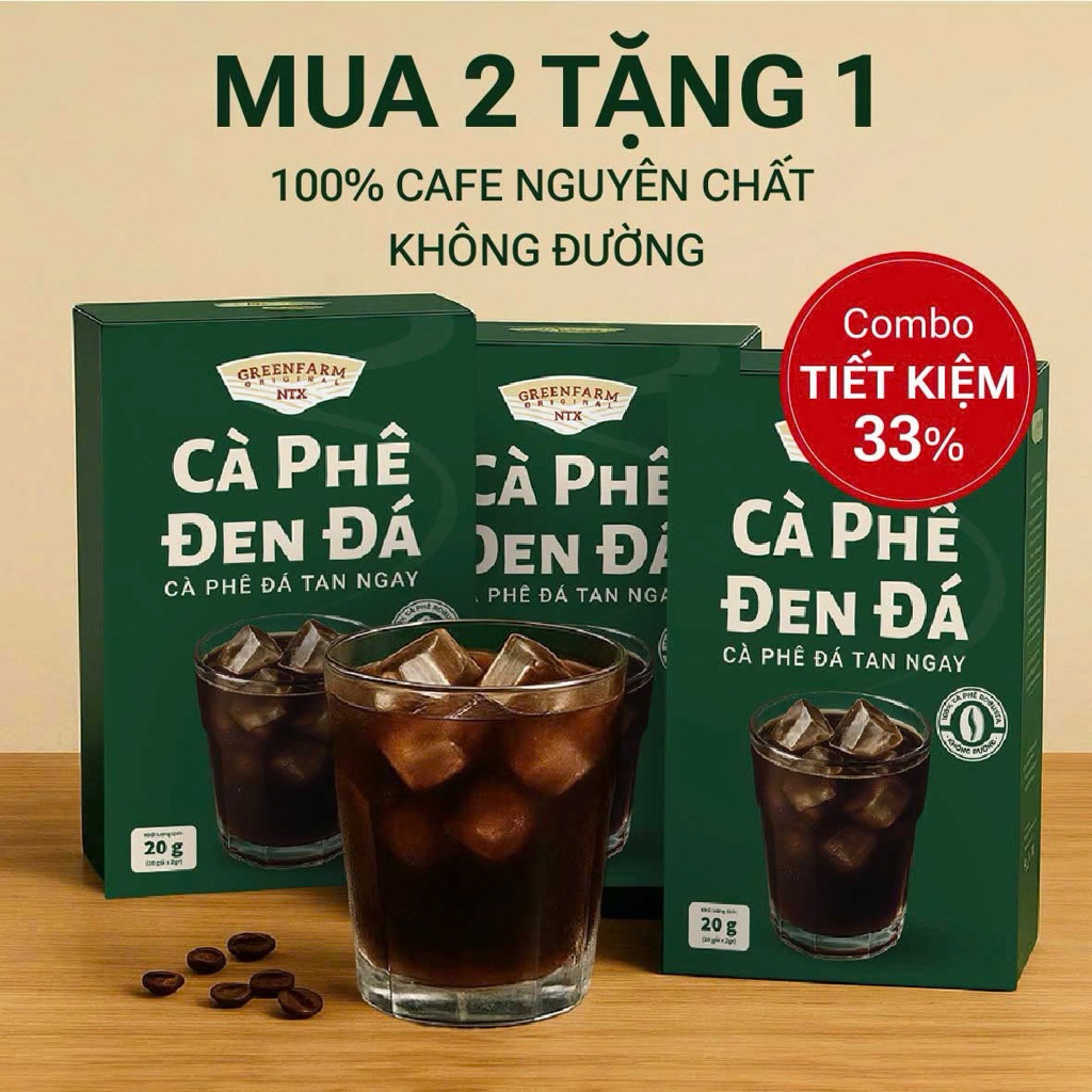 [ Mua 1 Tặng 2, Có 3 Hộp ] Cà Phê Đen Hòa Tan 100% Nguyên Chất – Không Đường – 0 Cal – Hộp 10 Gói x 2g