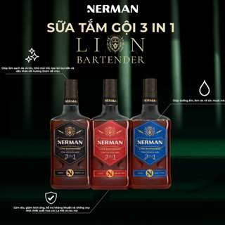 [BẢN MỚI 600G] Sữa tắm gội rửa mặt 3in1 Nerman Lion Bartender 600G làm sạch da và tóc, giúp dưỡng ẩm