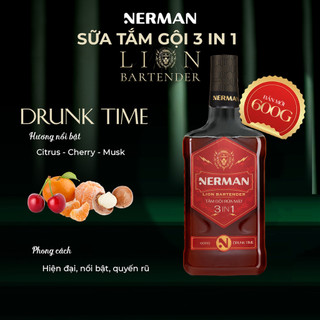 [BẢN MỚI 600G] Sữa tắm gội rửa mặt 3in1 Nerman Lion Bartender 600G làm sạch da và tóc, giúp dưỡng ẩm