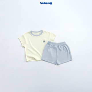 Bộ quần áo cộc tay gắn logo phối cổ cho bé trai, bé gái Hokiha vải cotton bozip mềm mại, thoáng mát size 8-17kg BB19
