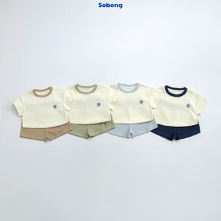 Bộ quần áo cộc tay gắn logo phối cổ cho bé trai, bé gái Hokiha vải cotton bozip mềm mại, thoáng mát size 8-17kg BB19