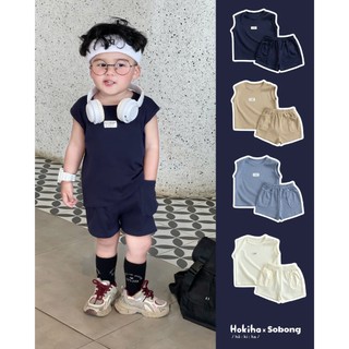 Bộ quần áo ba lỗ may tag basic cho bé trai, bé gái Hokiha vải cotton bozip mềm mại, thoáng mát size 8-17kg BB16