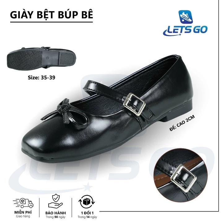 Giày búp bê nữ phối nơ mũi vuông, giày lolita giày lolita chất da mềm dẻo, êm chân - Giày dép hottrend shop