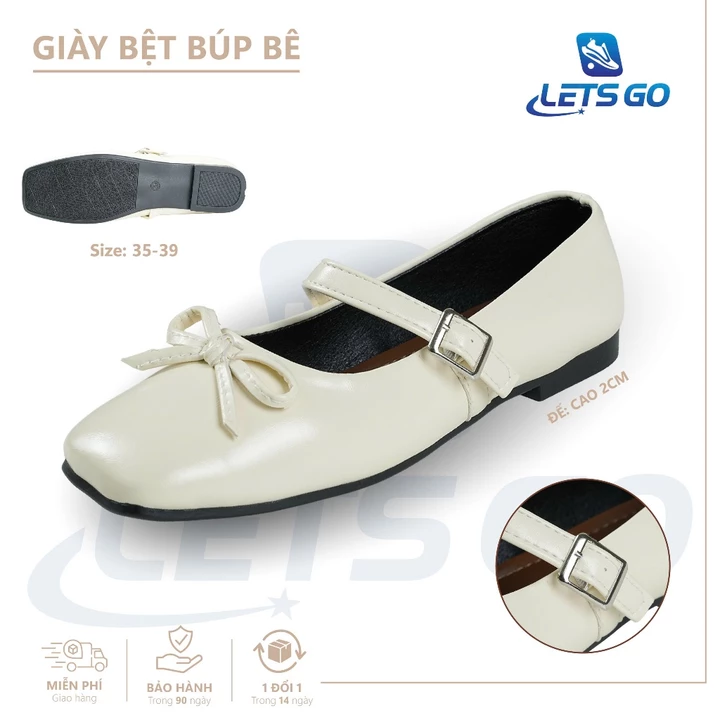 Giày búp bê nữ phối nơ mũi vuông, giày lolita giày lolita chất da mềm dẻo, êm chân - Giày dép hottrend shop
