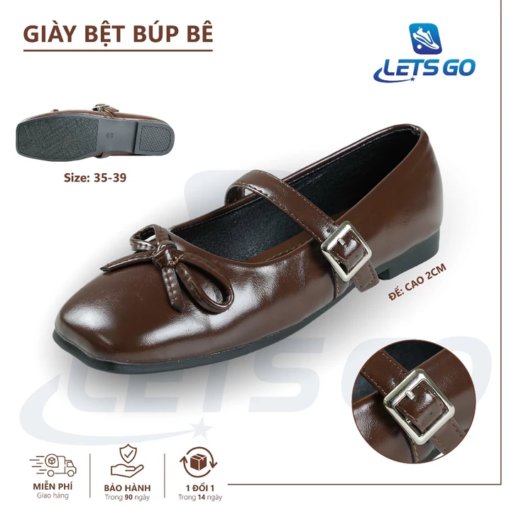 Giày búp bê nữ phối nơ mũi vuông, giày lolita giày lolita chất da mềm dẻo, êm chân - Giày dép hottrend shop