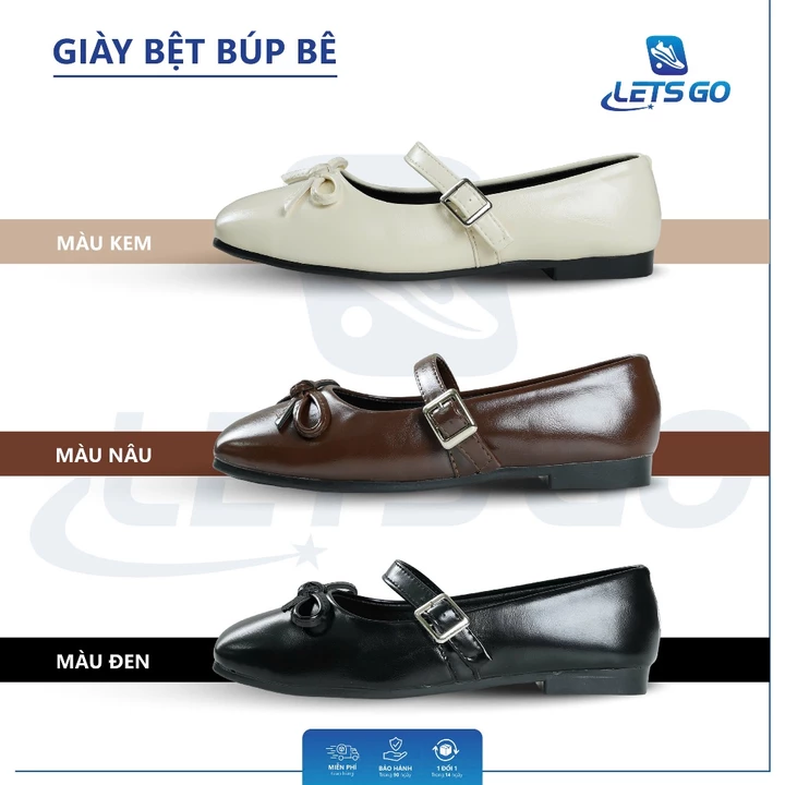 Giày búp bê nữ phối nơ mũi vuông, giày lolita giày lolita chất da mềm dẻo, êm chân - Giày dép hottrend shop