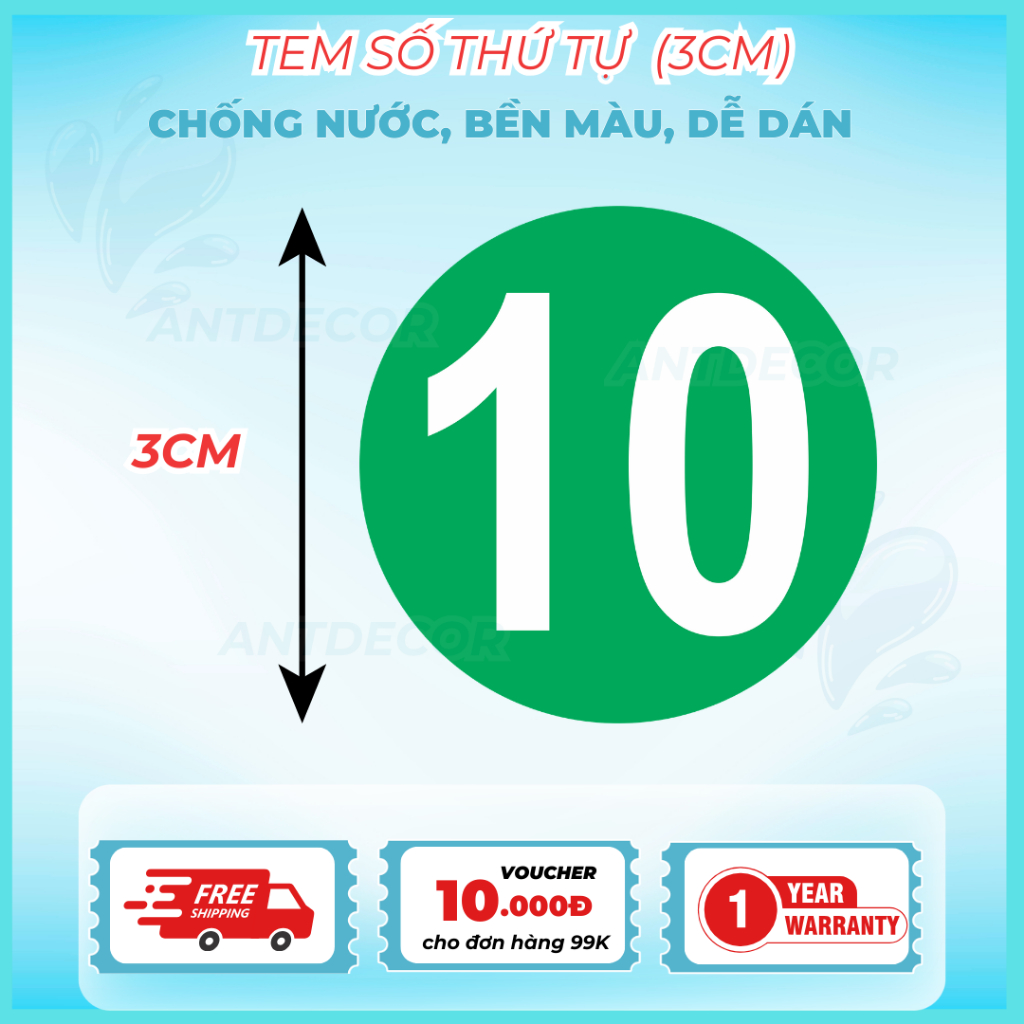 Decal Dán Số Thứ Tự 3cm - Chống Nước, Bền Màu, Cắt Bế Sẵn - Giải Pháp Đánh Số Nhanh Chóng, Hiệu Quả