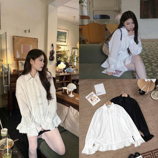 [A0.304] Áo Sơmi Thô Xếp Ly Ngực Phối Ren Bèo 2 Màu