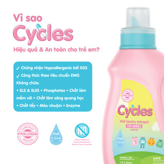 Combo 2 Can Nước Giặt Trẻ Em Cycles 1.5L – Dịu Nhẹ, Không Hóa Chất Mạnh, Phù Hợp Trẻ Từ Sơ Sinh
