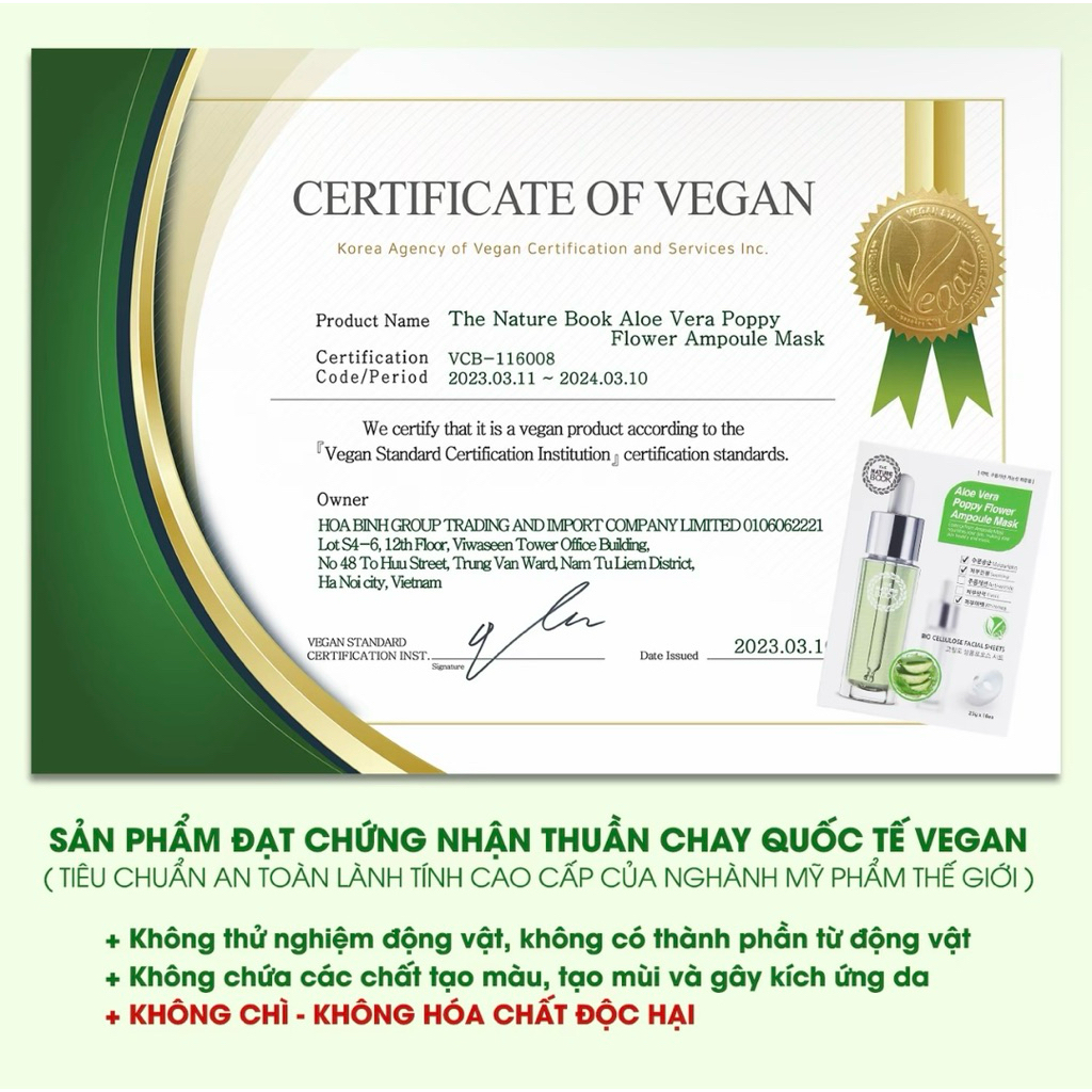 1 Miếng Mặt Nạ Dưỡng Trắng Da Lô Hội The Nature Book 25g Làm Dịu, Cấp Ẩm Sâu, Thuần Chay Lành Tính