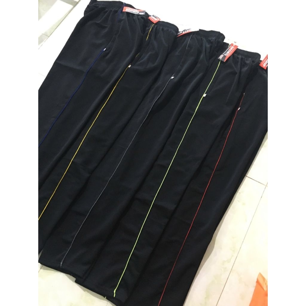 Quần thể dục thể thao nam nữ thun poly co giãn tốt, mẫu màu đen 1 viền ( màu viền ngẫu nhiên -nts).