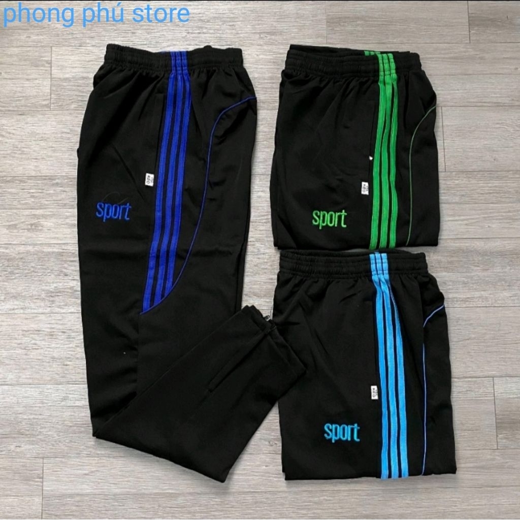 Quần thể dục thể thao nam nữ, thun poly co giãn tốt, mẫu Kéo Ống, màu đen khác màu sọc. nts.