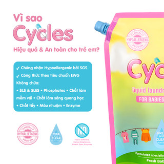 Combo Nước Giặt Trẻ Em Cycles Túi 2L & Can 1.5L – Dịu Nhẹ Cho Da Nhạy Cảm, Không Hoá Chất Mạnh, An Toàn Cho Bé