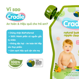 Combo Đồng Hành Nước Rửa Bình Sữa & Núm Ti Cradle Natural Chai 700ml + Túi 200ml – Thành Phần Tự Nhiên, An Toàn Cho Bé