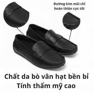Giày da bò nam vân hạt dáng lười FTT Leather đế cao su khâu cao cấp F109240