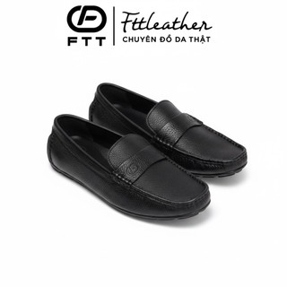 Giày da bò nam vân hạt dáng lười FTT Leather đế cao su khâu cao cấp F109240