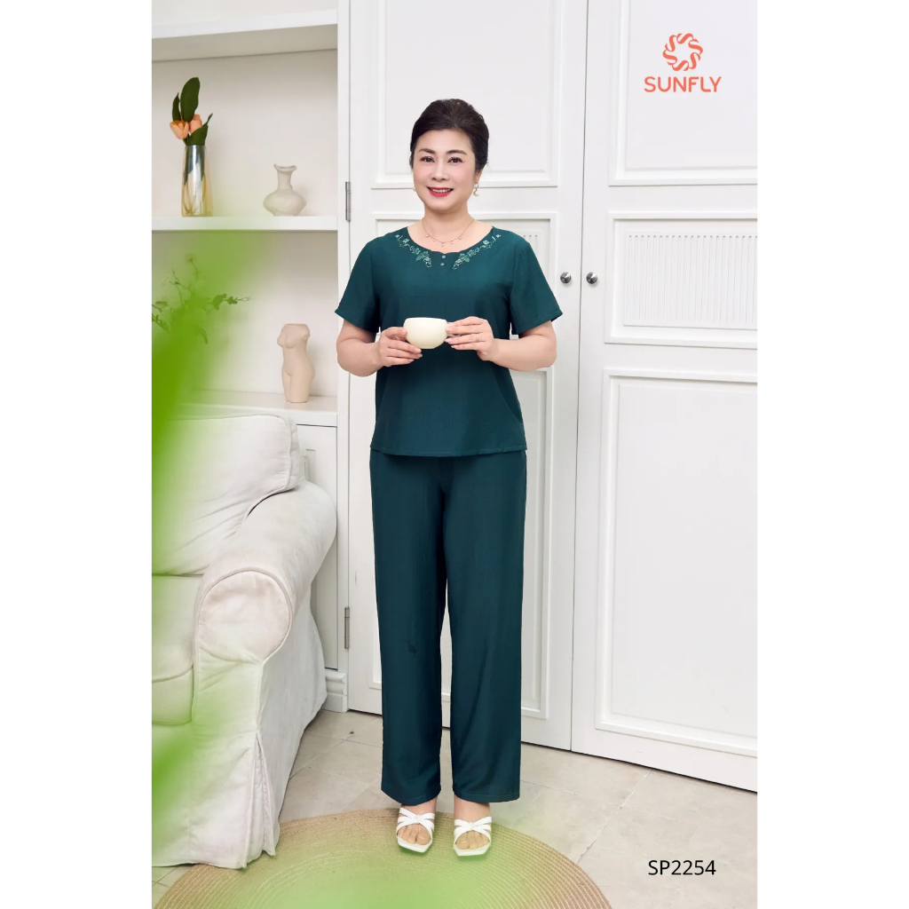 SP2254 Đồ bộ mặc nhà nữ linen áo cộc quần dài