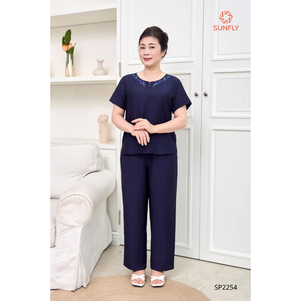 SP2254 Đồ bộ mặc nhà nữ linen áo cộc quần dài