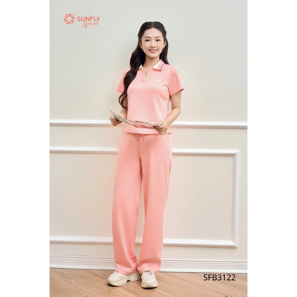 SFB3122 Set đồ nữ poly cotton 2da áo cộc tay cổ zip quần suông dài