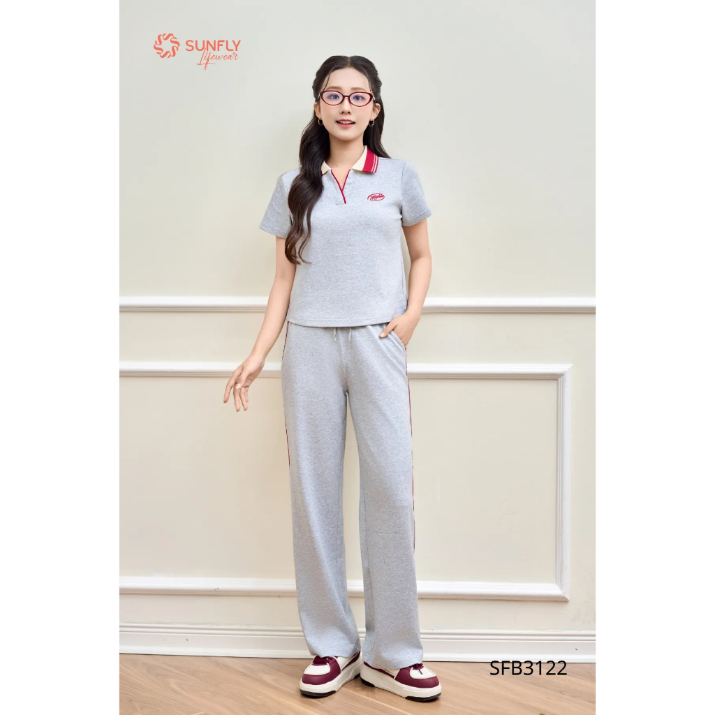 SFB3122 Set đồ nữ poly cotton 2da áo cộc tay cổ zip quần suông dài