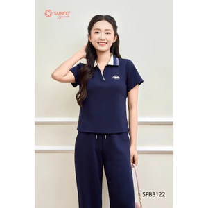 SFB3122 Set đồ nữ poly cotton 2da áo cộc tay cổ zip quần suông dài