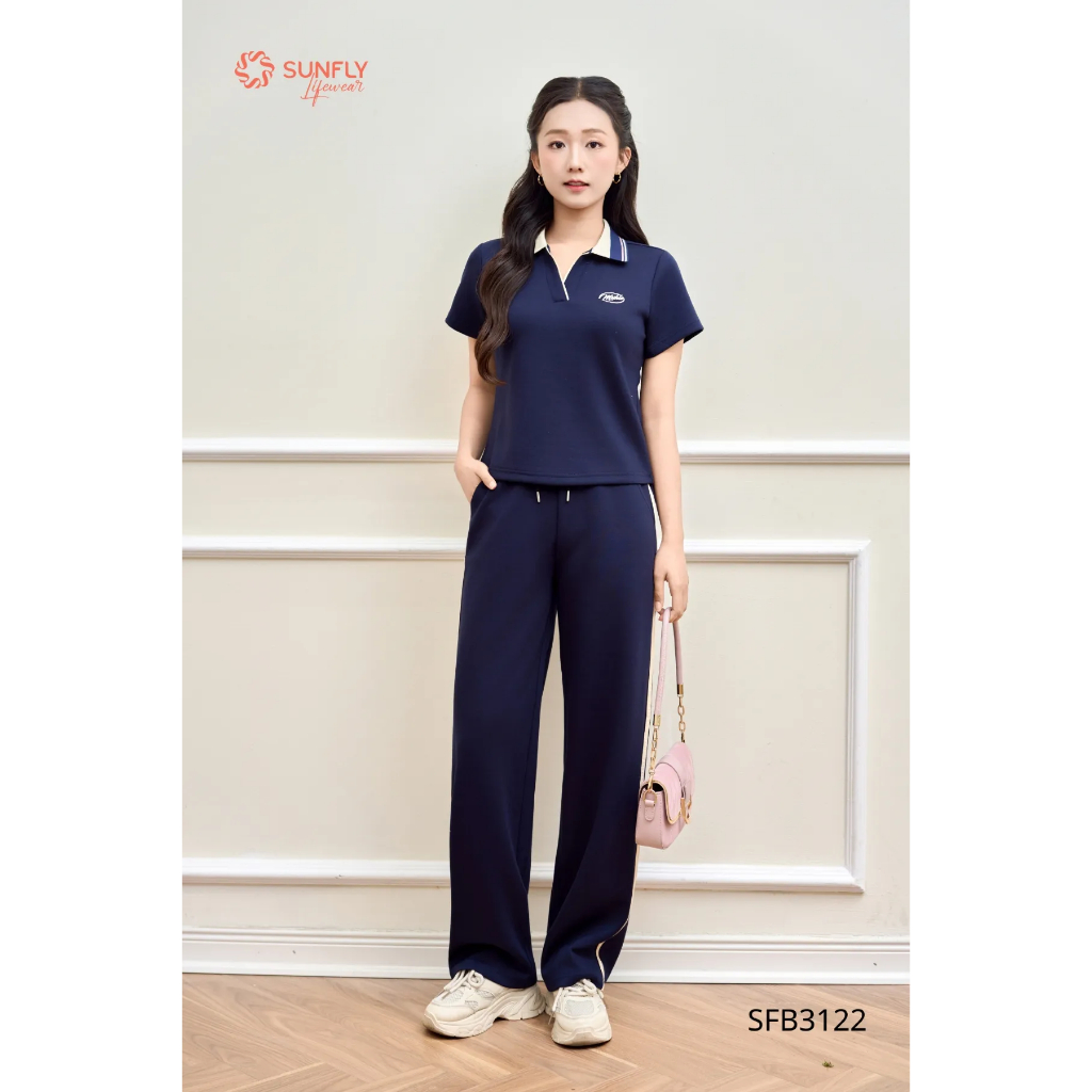 SFB3122 Set đồ nữ poly cotton 2da áo cộc tay cổ zip quần suông dài