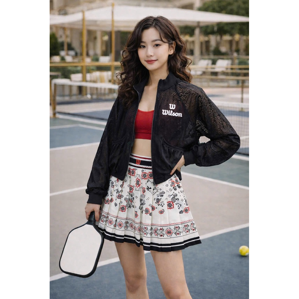 [PICKLEBALL QC3.2026] Bộ thể thao, Áo lưới KO Kèm BRA Mix váy hoạ tiết hai lớp QC cao cấp tập pickleball, tennis, gofl