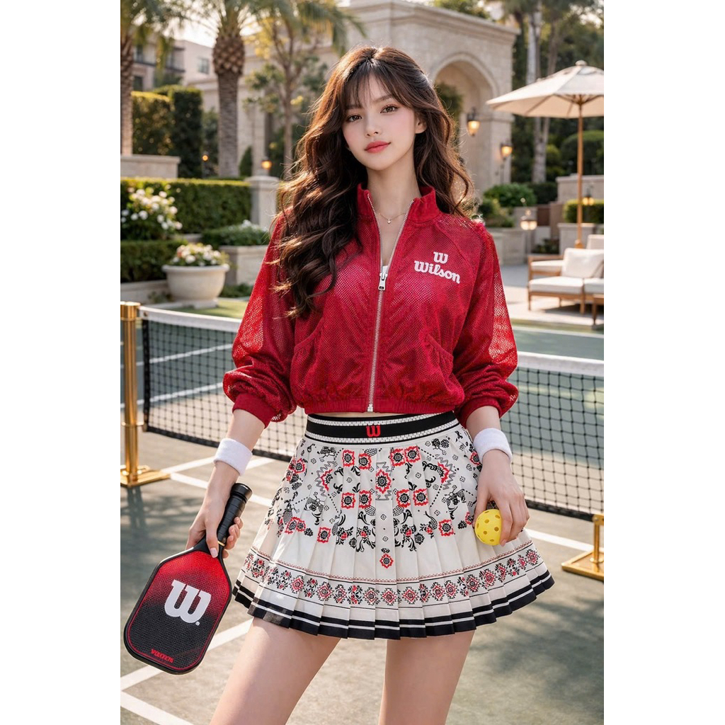 [PICKLEBALL QC3.2026] Bộ thể thao, Áo lưới KO Kèm BRA Mix váy hoạ tiết hai lớp QC cao cấp tập pickleball, tennis, gofl