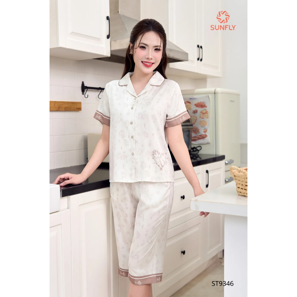 ST9346 Bộ pijama nữ lụa latin ht độc quyền áo cộc quần ngố