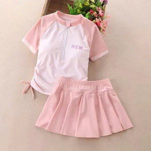 Sét Bộ đồ bơi bé gái Đi Biển áo tay ngắn phối chân váy ngắn xếp li cho bé Set đồ mùa hè mẹ bé diện đi biển du lịch