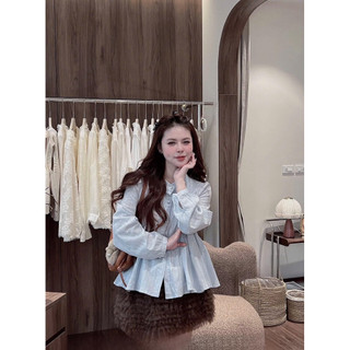 [A0.306] Áo Sơmi Dáng Babydoll Thô Thêu Dệt Cúc Bọc 2 Màu Siêu Xinh