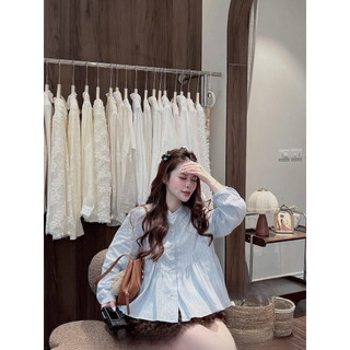 [A0.306] Áo Sơmi Dáng Babydoll Thô Thêu Dệt Cúc Bọc 2 Màu Siêu Xinh