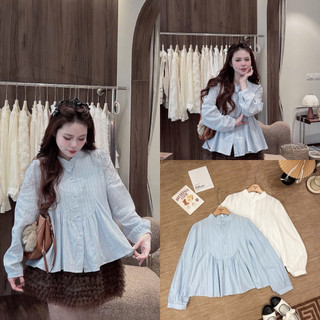 [A0.306] Áo Sơmi Dáng Babydoll Thô Thêu Dệt Cúc Bọc 2 Màu Siêu Xinh