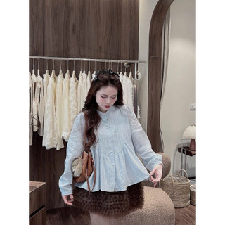 [A0.306] Áo Sơmi Dáng Babydoll Thô Thêu Dệt Cúc Bọc 2 Màu Siêu Xinh