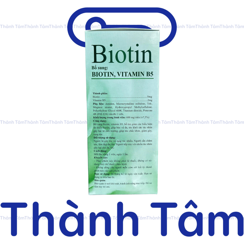 ( Xanh ) Viên uống BIOTIN CHAI 60V bổ sung biotin, vitamin B5 giúp giảm rụng tóc, bảo vệ da