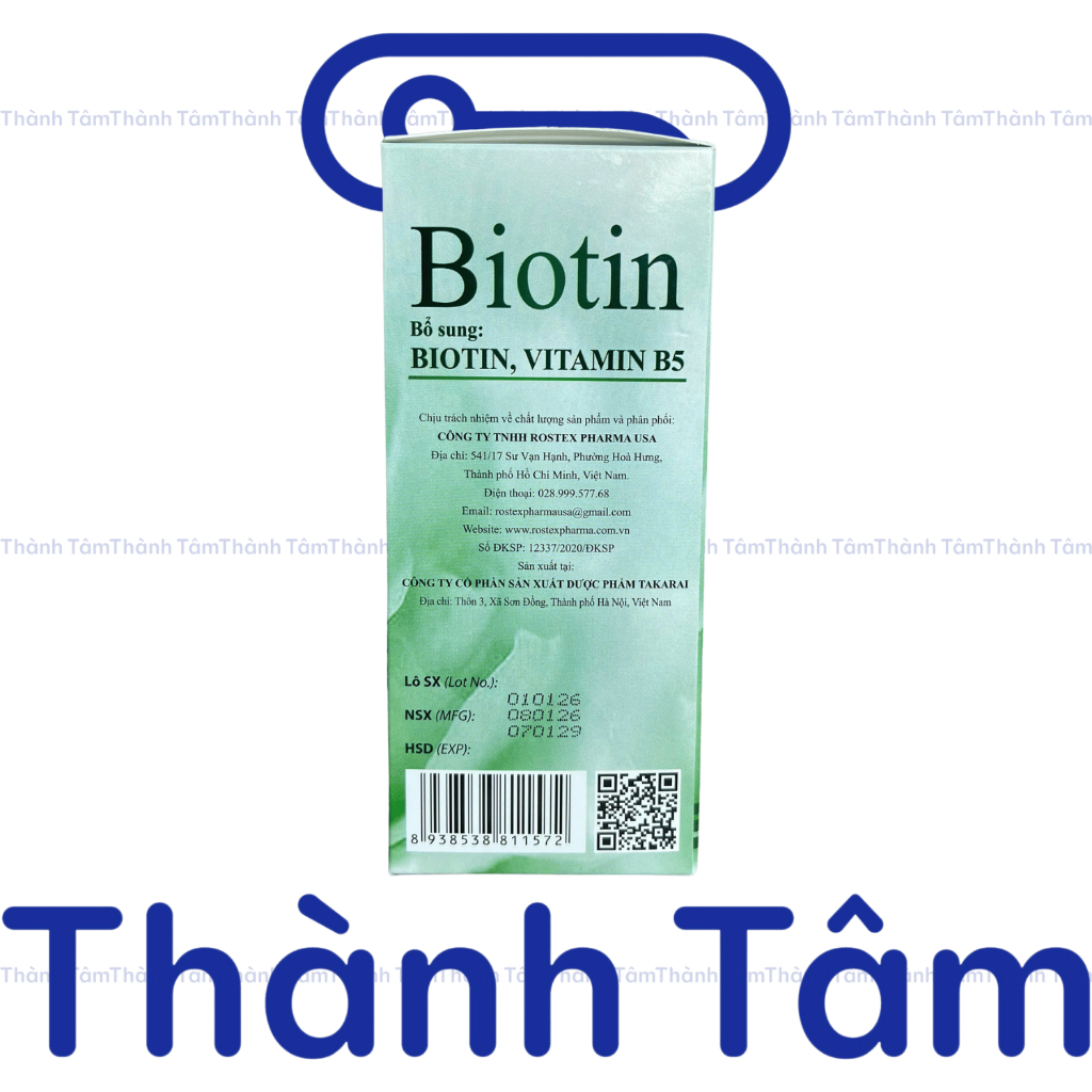 ( Xanh ) Viên uống BIOTIN CHAI 60V bổ sung biotin, vitamin B5 giúp giảm rụng tóc, bảo vệ da