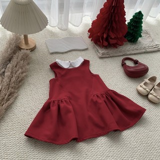 Váy đỏ bé gái phối cổ sơ mi trắng  9-26kg V726 Tiểu Yến KID