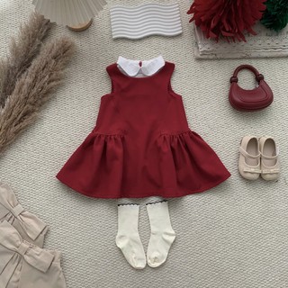 Váy đỏ bé gái phối cổ sơ mi trắng  9-26kg V726 Tiểu Yến KID