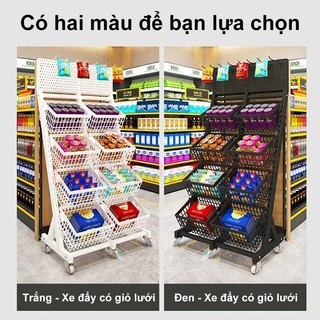 Kệ tạp hoá sắt Móc câu miễn phí Kệ sắt đựng đồ Với ròng rọc chắc chắn Kệ siêu thị