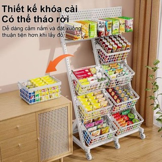 Kệ tạp hoá sắt Móc câu miễn phí Kệ sắt đựng đồ Với ròng rọc chắc chắn Kệ siêu thị