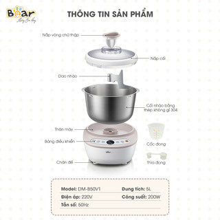 Máy trộn bột để bàn đa năng 5L BEAR DM-B50V1, 200W, Ủ- Nhào- Nhồi Bột Chống Dính , Bảo Hành 18 tháng