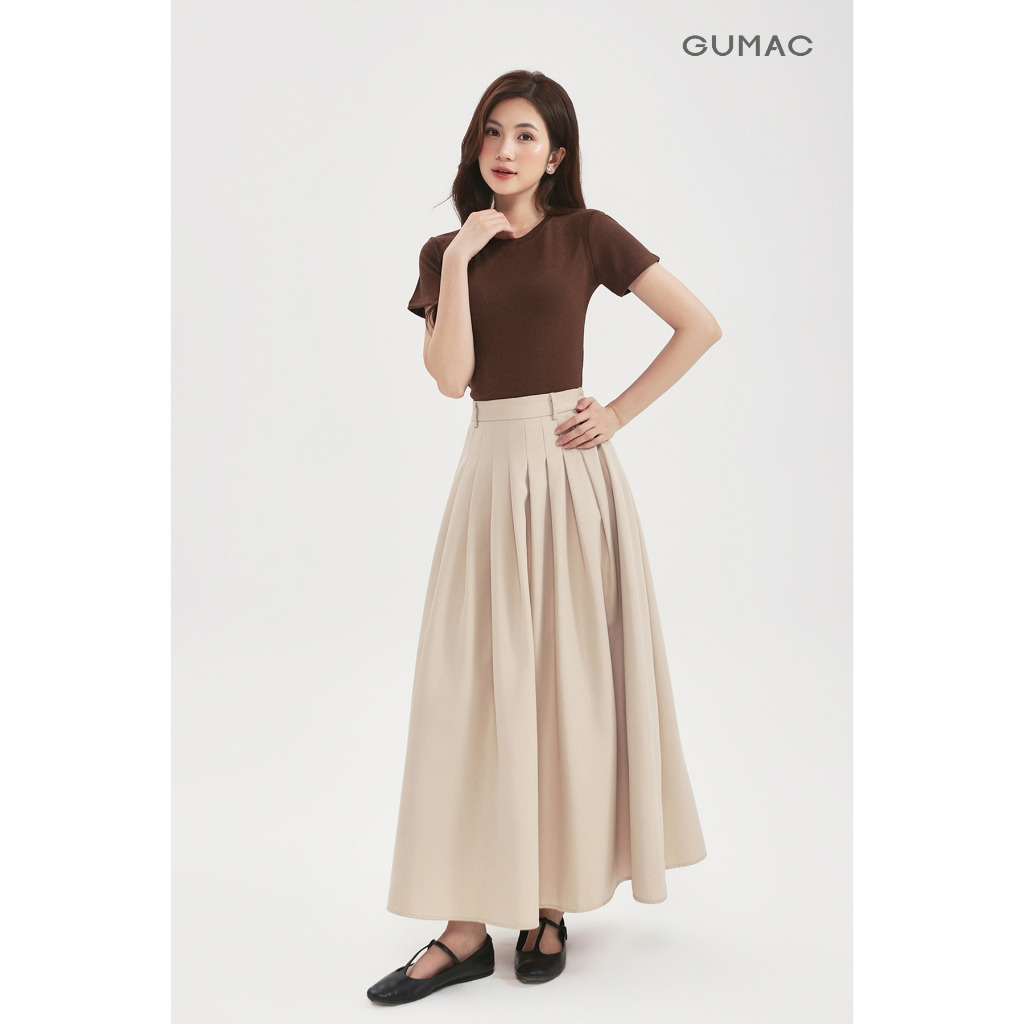 Chân Váy Nữ GUMAC Xếp Ly Eo Tạo Độ Xòe Tự Nhiên Dây Kéo Hông Tinh Tế VF12007