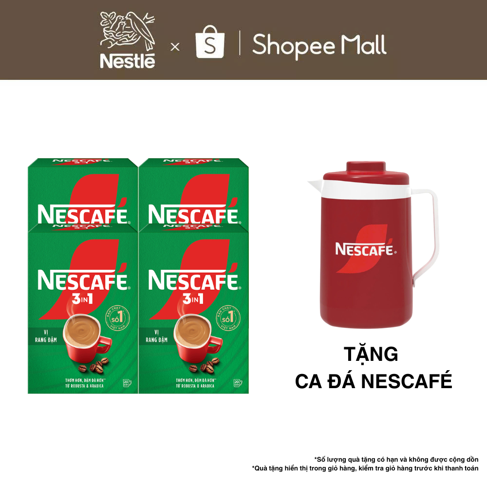 Combo 4 Hộp Cà phê Hòa tan NESCAFÉ VỊ RANG ĐẬM 20 gói Đậm Thơm Hoàn Hảo