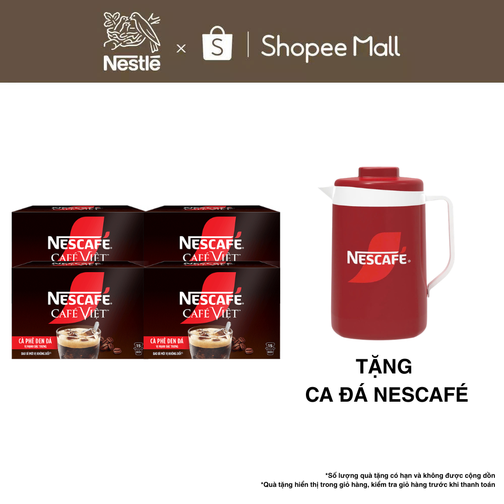 Combo 4 Hộp Cà phê Hòa tan NESCAFÉ CAFÉ VIỆT 15 gói Vị Mạnh đặc trưng