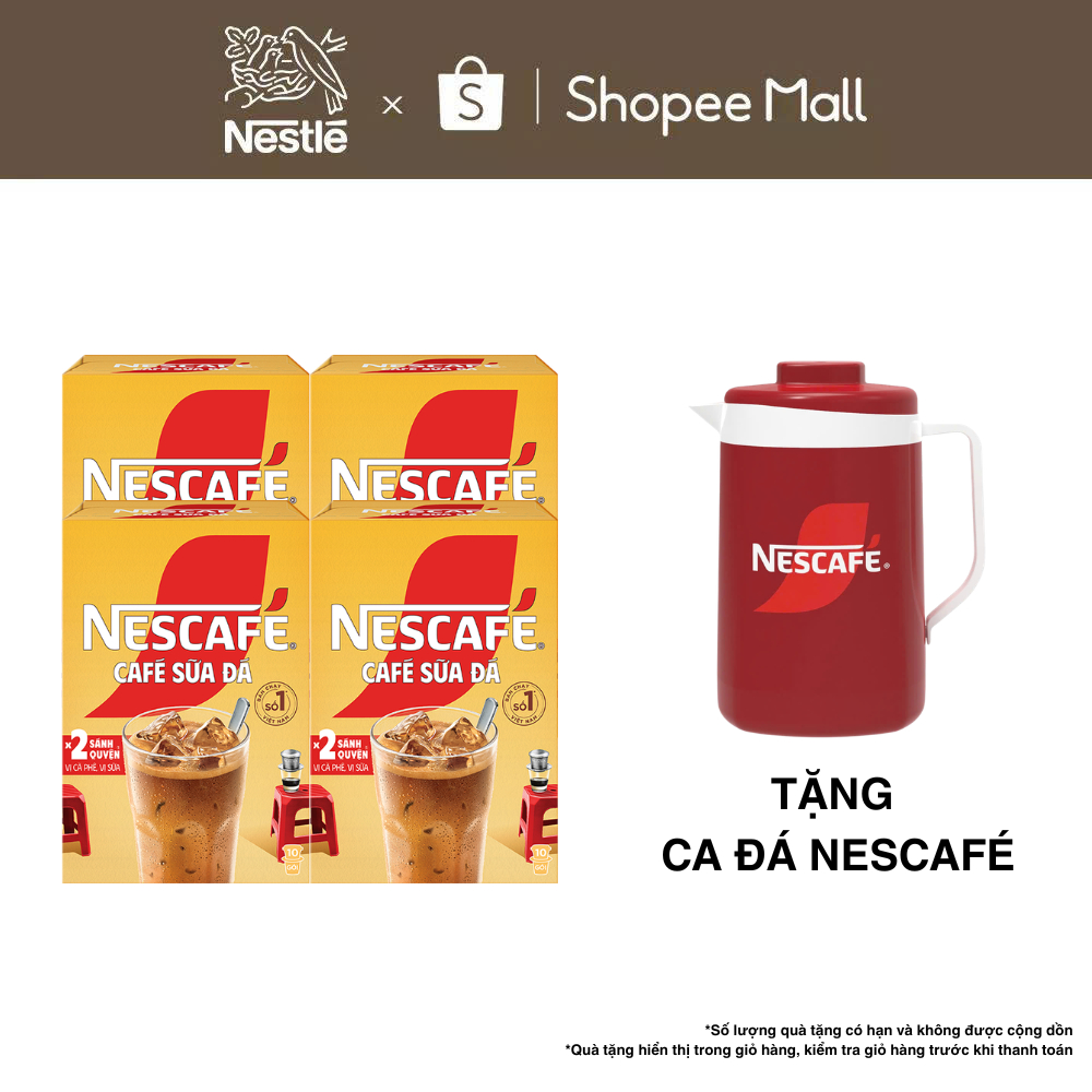 Combo 4 Hộp Cà phê Hòa tan NESCAFÉ CAFÉ SỮA ĐÁ 10 gói Nhân đôi sánh quyện