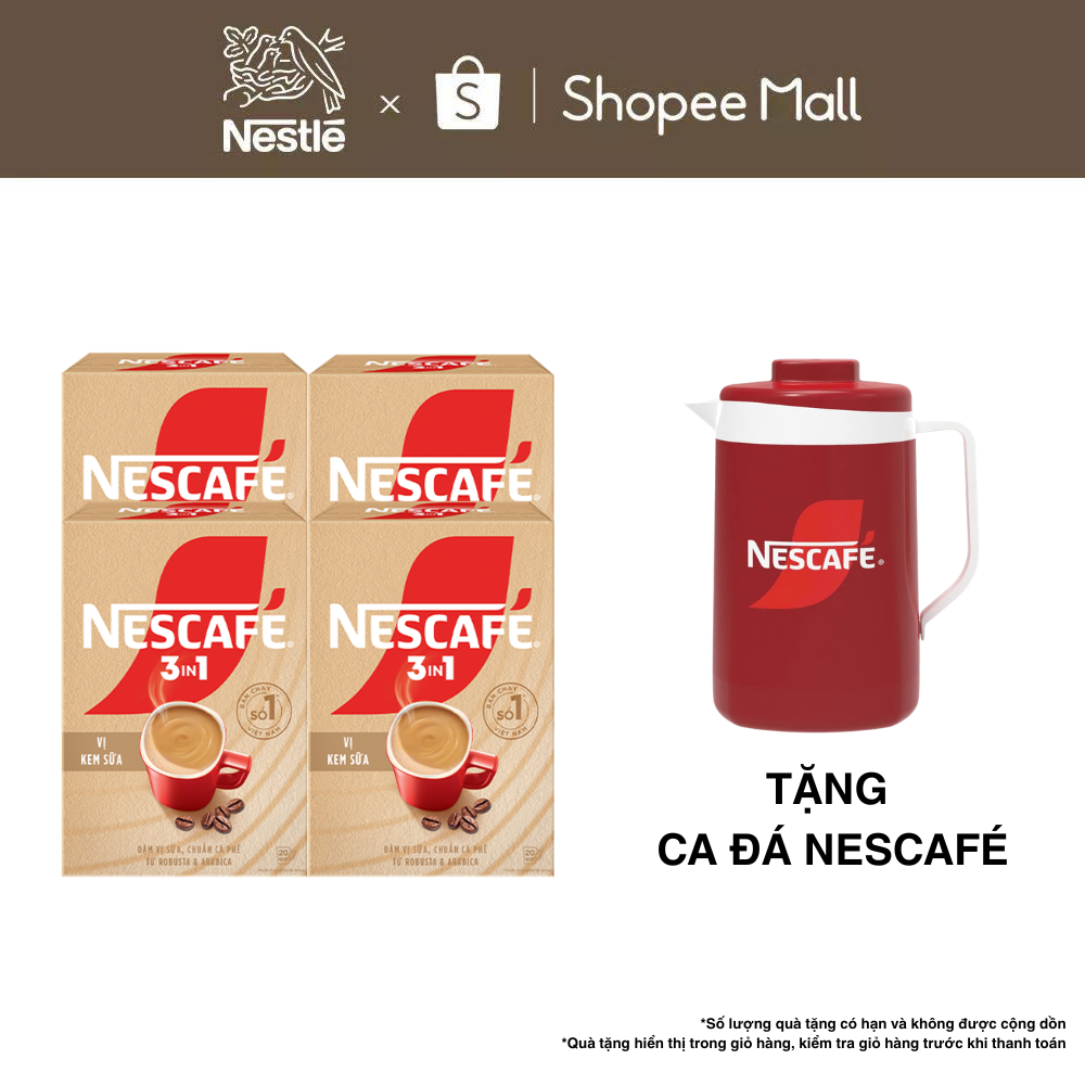 Combo 4 Hộp Cà phê hòa tan NESCAFÉ 3IN1 VỊ KEM SỮA 20 gói ĐẬM VỊ SỮA, CHUẨN CÀ PHÊ