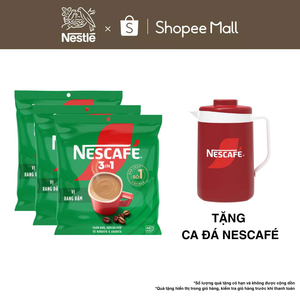 Combo 3 Bịch Cà phê Hòa tan NESCAFÉ VỊ RANG ĐẬM 46 gói Đậm Thơm Hoàn Hảo